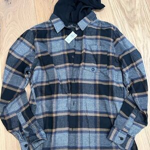 Hollister|  Men's Black and Brown Flannel with Hood (XL)